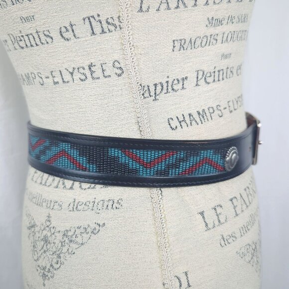 Vintage Cowboy Legends Western Black Leather Belt Small Buckle - Picture 3 of 8